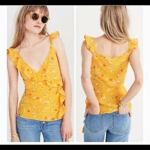 Yellow Orange Madewell Ruffle Floral Wrap Blouse